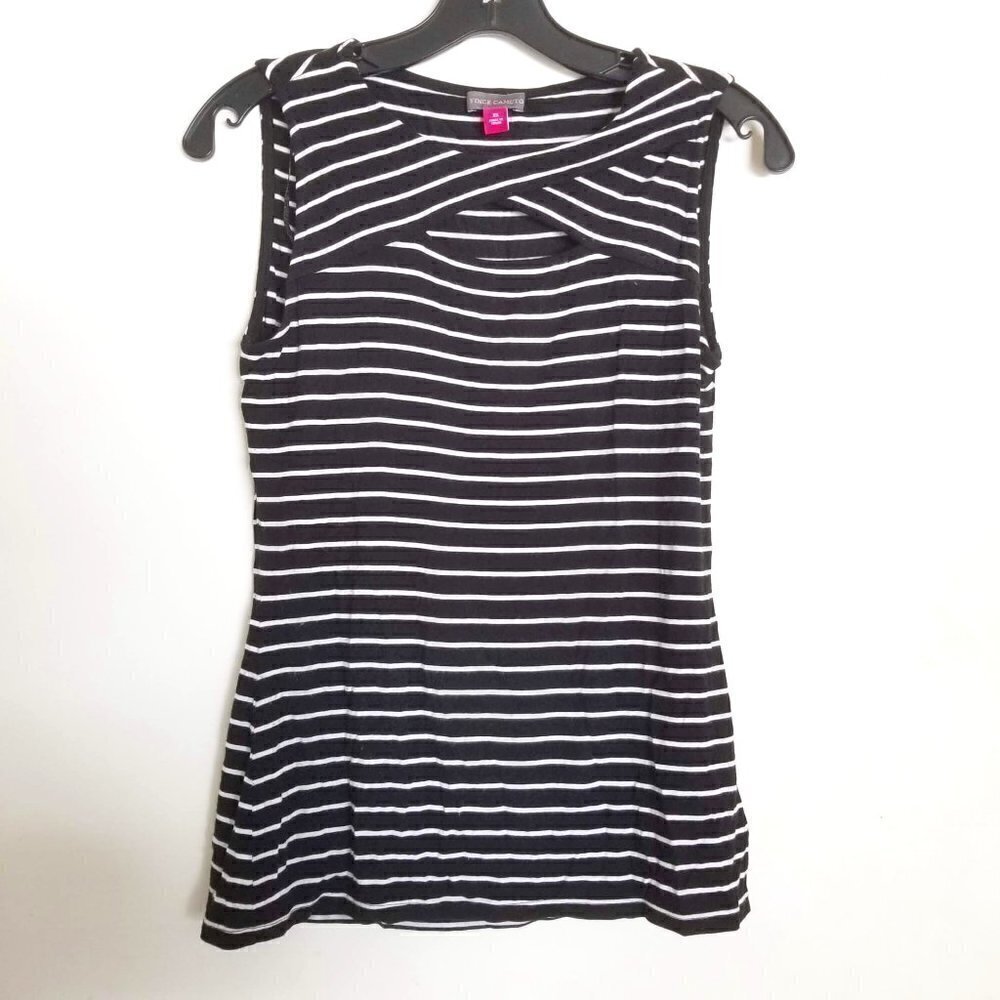 Vince Camuto Striped Sleeveless Cut Out Front Top